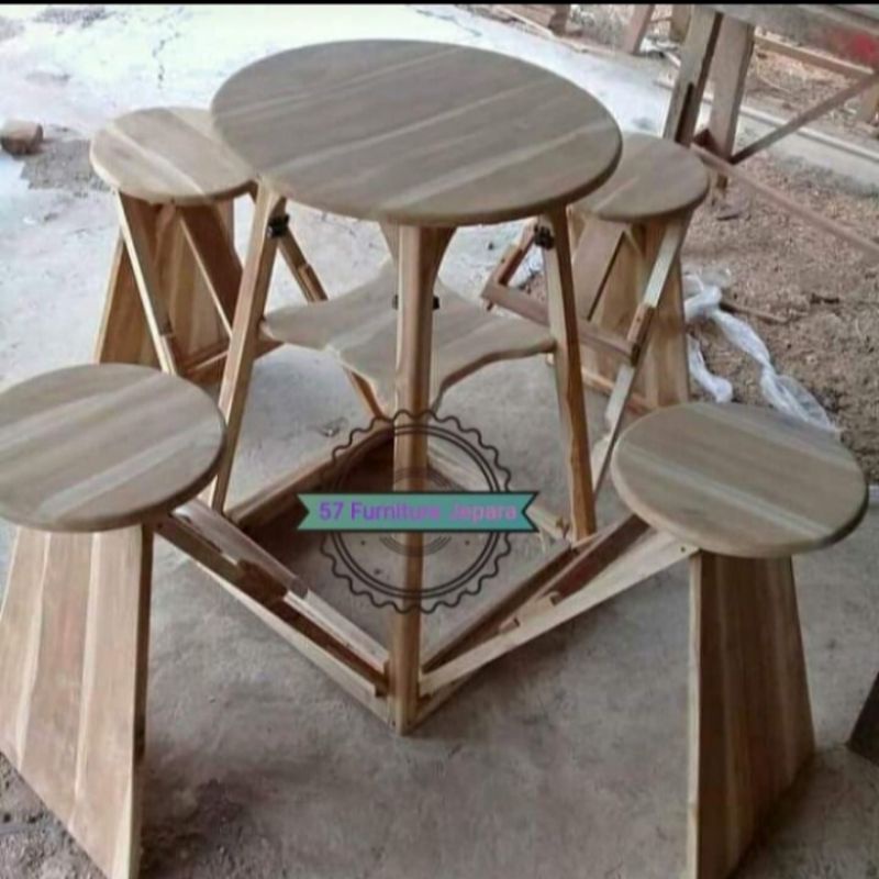 Meja makan lipat kayu jati mentahan meja makan cafe unik