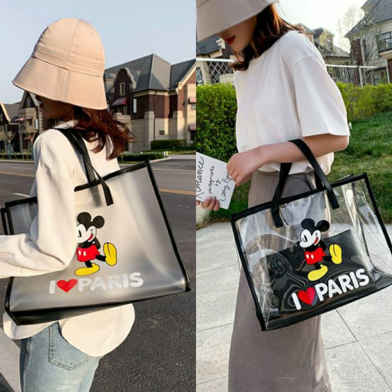 6698 Mickey Transparant Shopper Bag. Bahan Jelly Rubber