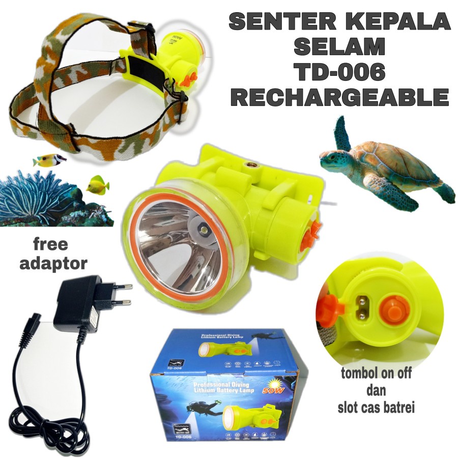 SENTER KEPALA SELAM HEADLAMP DIVING LED WATERPROOF TD-006 ORIGINAL LONGDA