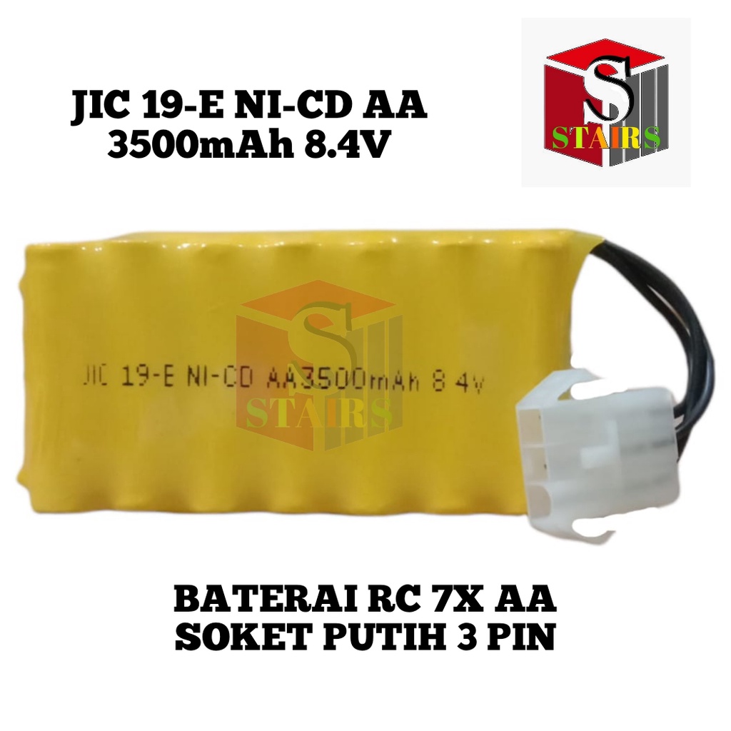 Baterai RC / Batrai Remot Control JIC 19-E NI-CD 7X AA 3500mAh 8.4V Soket Putih 3 Pin