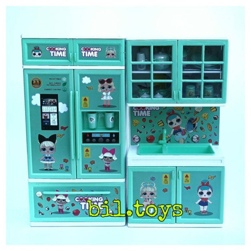 MAINAN ANAK PEREMPUAN DAPUR HAPPY KITCHEN SET COOKINGKULKAS WASTAFEL MAINAN KITCHEN SET LOL HK