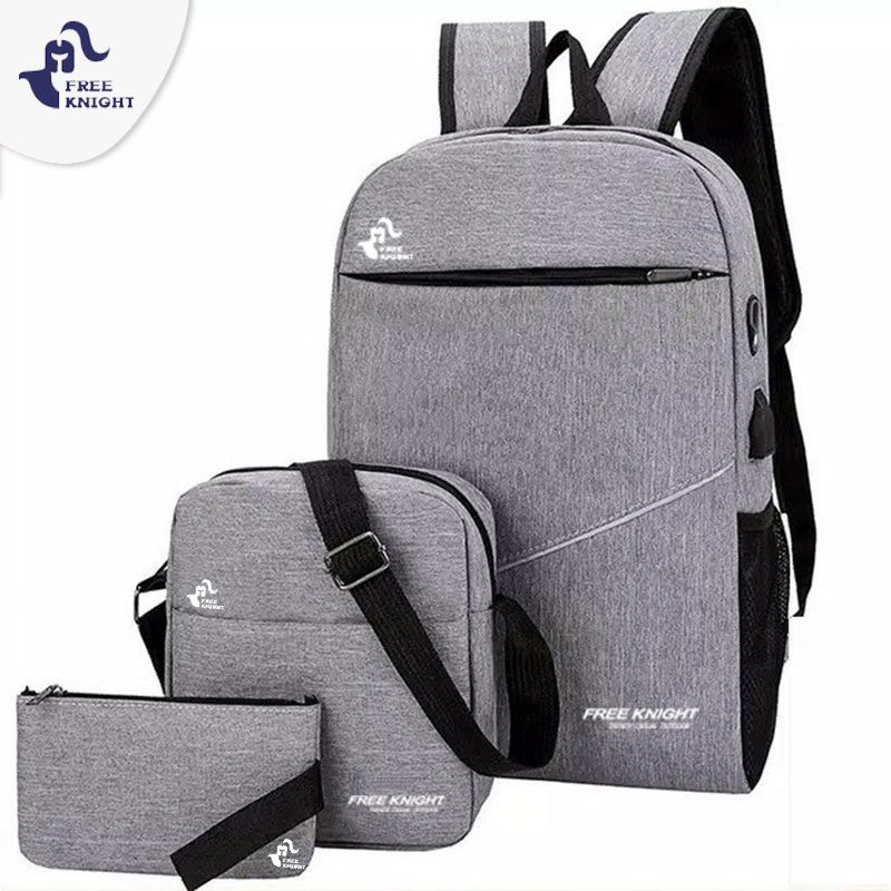 Freeknight Buy 1 Get 2 Tas Ransel + USB Charger Earphone Tas laptop Tas Kerja Abu Import TR802