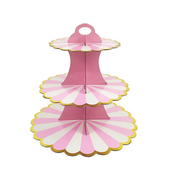 Cupcake stand 3 tiers/ paper stand kue 3 susun garis list gold WC840