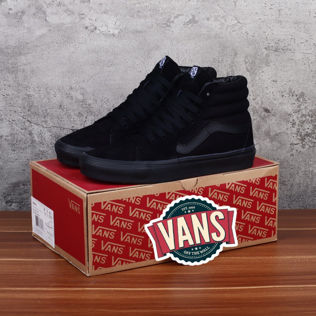 Jual Sneakers Pria Sekolah Sk8 High Sepatu Full Black Pria Wanita Sepatu Vans Sk 8 Hitam Polos 0628