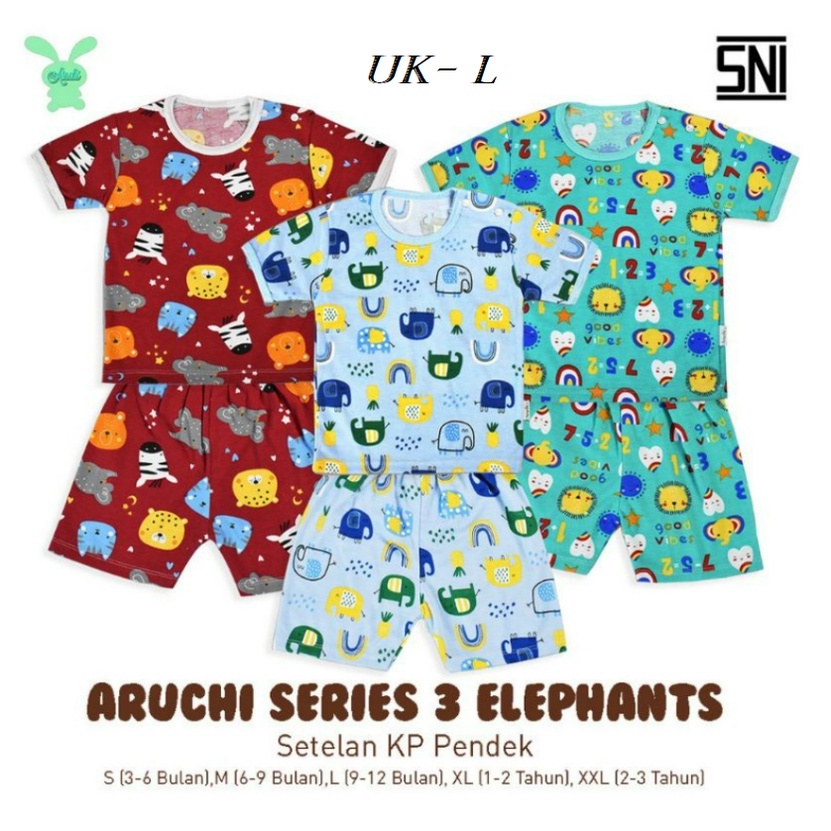 SALE Setelan Pendek Aruchi Motif Rainbow Elephant Deer Bunny Transport SNI NB S M L XL XXL bahan Lembut CBKS