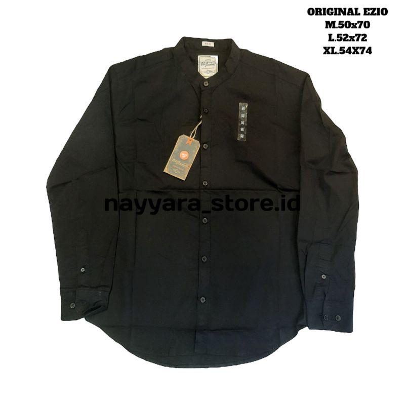 Kemeja Polos Hitam Putih Pria Panjang Katun Kerah Koko Slimfit Original Ezio