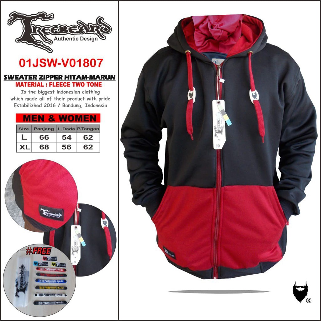 TERLARIS!! SWEATER ZIPPER HOODIE ORIGINAL TREEBEARD FREE GELANG