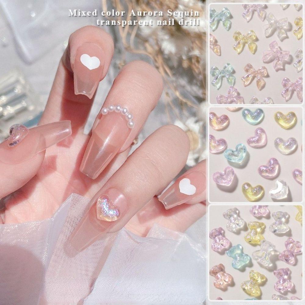 Mxbeauty Nail Art Charms Lucu Kristal Ikatan Simpul Peach Manikur Aksesoris Bear Nail Art Dekorasi