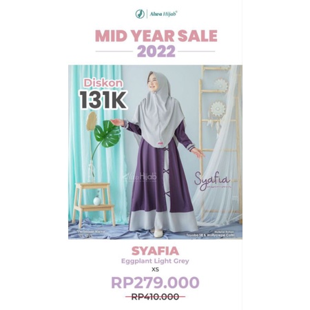 gamis Syafia Eggplant Light Grey size XS by Alwa Hijab