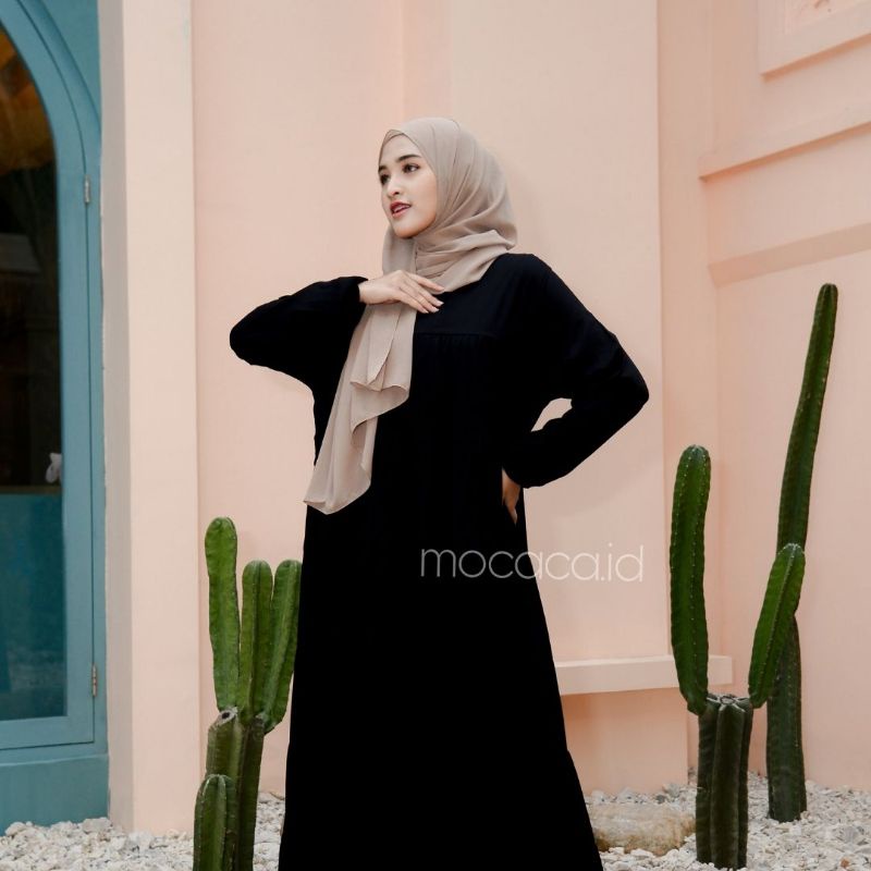 dress premium 7 susun hitam pekat busui sleting belakang bisa untuk prewed pre wedding lengan wudhu friendly flare flowy adem super lebar