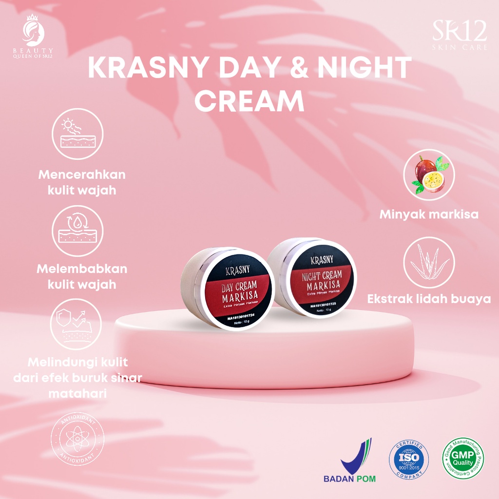 SR12 Krasny Day and Night Cream Set Krim Siang Malam SPF25 Anti Aging Penuaan Dini Mencerahkan Menghilangkan Bintik Hitam Mengobati Jerawat Bisa Untuk Jenis Kulit Kering