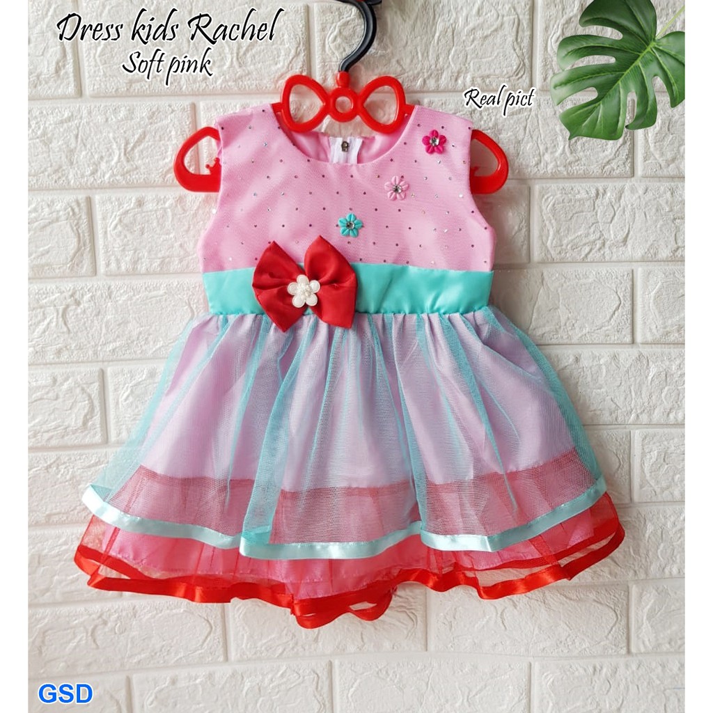 Dress kids Rachel/casual dress anak perempuan motif pita/fashion anak dress tanpa lengan murah lucu