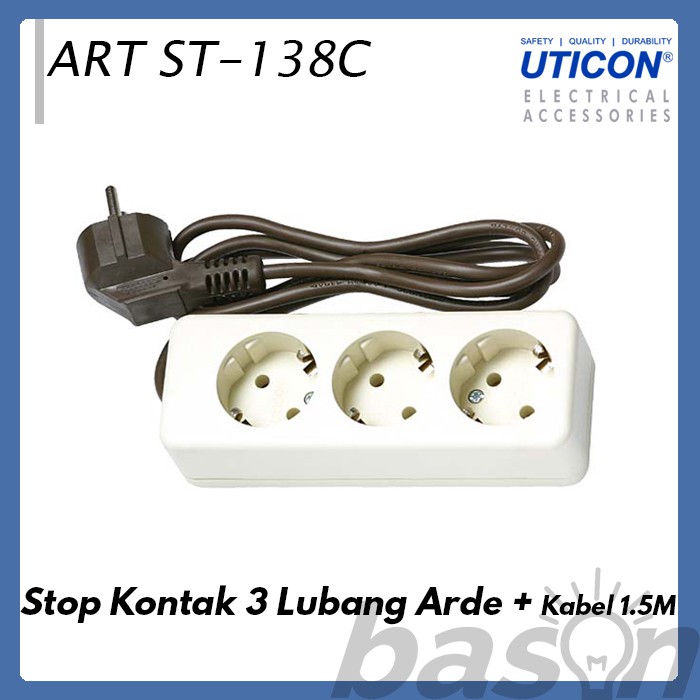 UTICON ST138C Multi Outlet - Stop Kontak 3 Lubang Arde 1.5 Meter