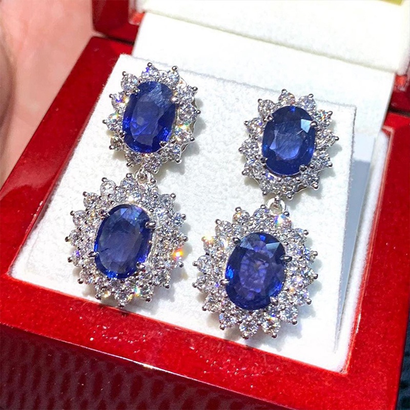 Anting Juntai Cubic Zirconia Biru Untuk Aksesoris Pernikahan Wanita