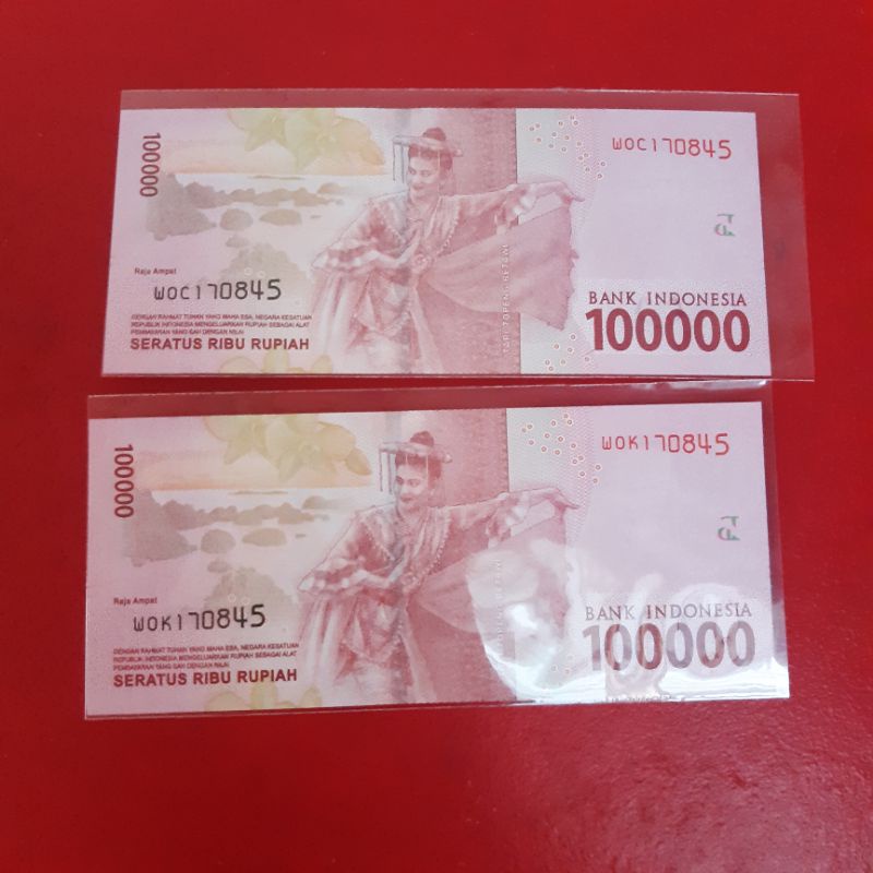 Uang Kertas 100 rb Rupiah Nomor Cantik 170845