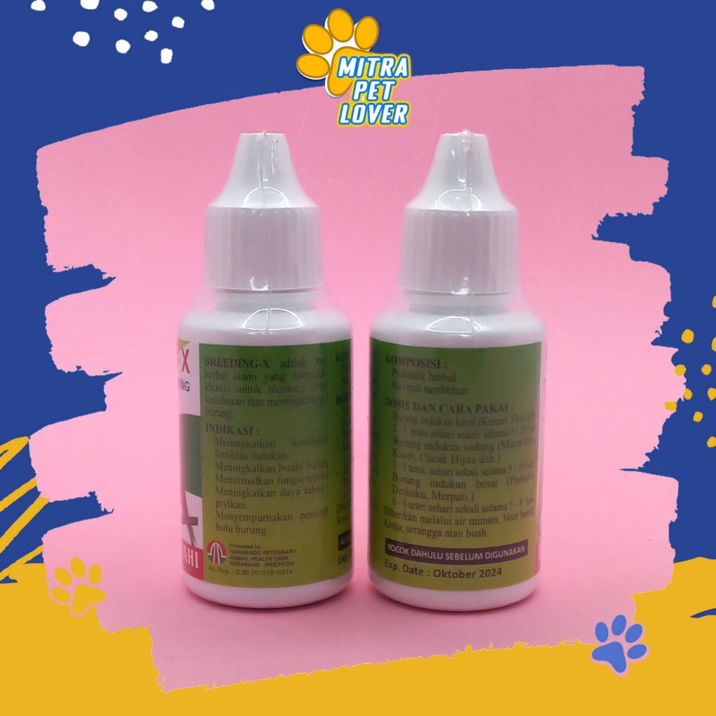 PROBIOTIK FERTILITAS BURUNG - BREEDING-X 30 ML ORIGINAL - MENINGKATKAN BIRAHI &amp; KESUBURAN BURUNG BIRD CEPAT KAWIN - HERBAL ALAMI - MURAH ASLI BERKUALITAS - PET ANIMAL HEALTHCARE &amp; VETERINARY TAMASINDO OBAT &amp; VITAMIN HEWAN BINATANG PELIHARAAN MITRAPETLOVER