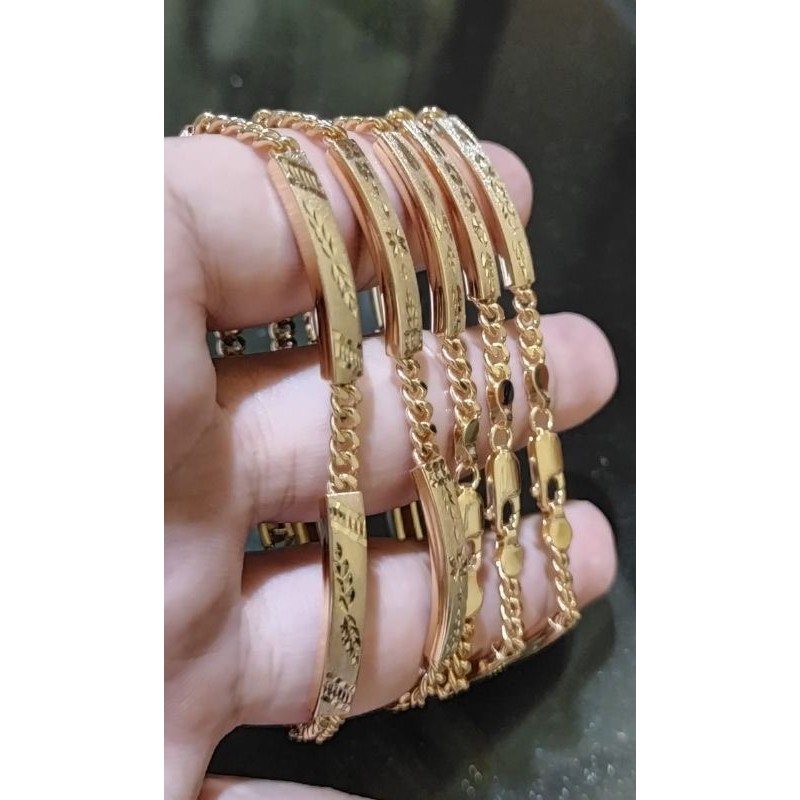 Gelang Plat Ukir Doff, Perak 925, Sepuh emas kuning