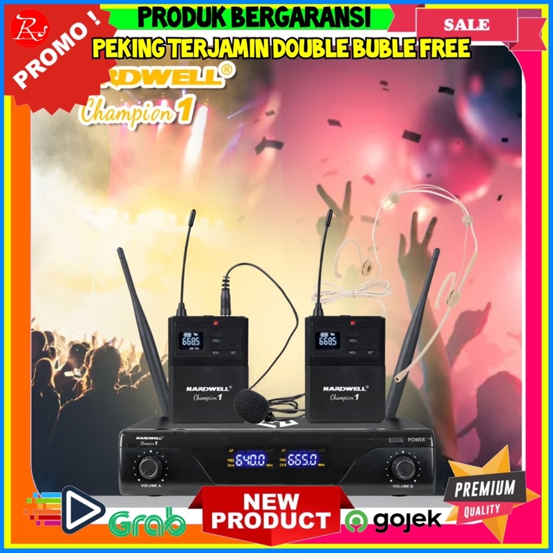 Mic Wireless HARDWELL CHAMPION 1 fequency UHF 2 jh Mic Wireless Original - Gold