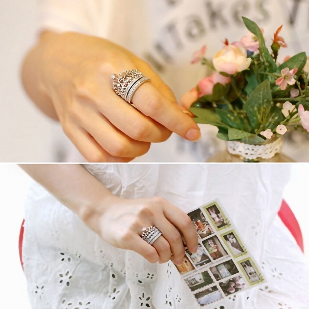 Hu Hu Hu Hu Hu Alat Bantu Pasang Kacamata♡ 2pcs / Set Cincin Wanita Bentuk Mahkota Aksen Berlian Imitasi Bahan Alloy Untuk Pernikahan