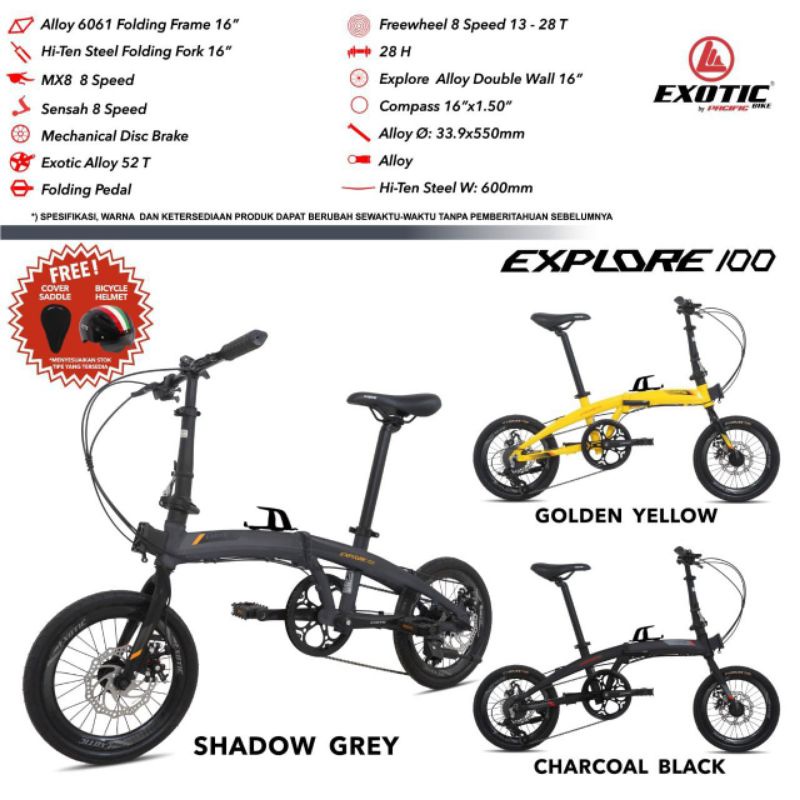 Sepeda lipat 16 Inch Exotic Explore 100 8 speed