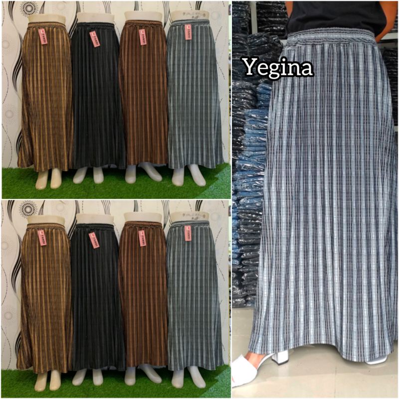 ROK STANDAR SPANDEK WOLL MOTIF SALUR PLISKET/ROK PANJANG MOTIF WANITA