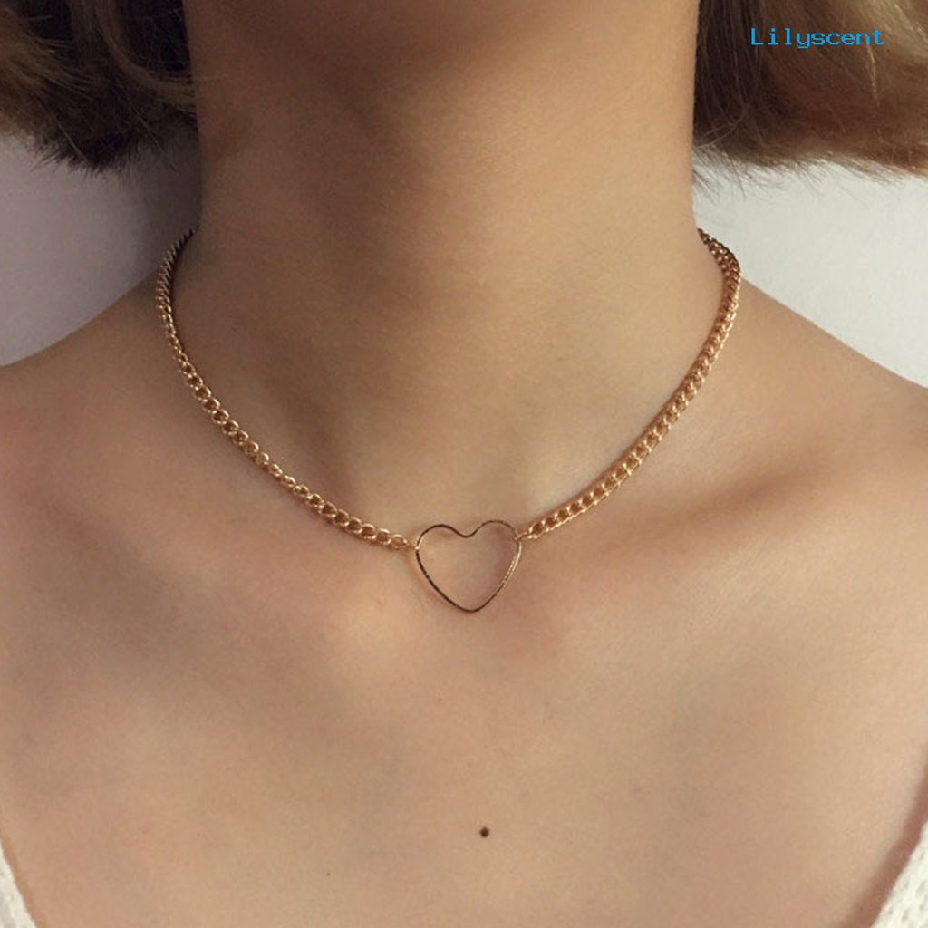 Kalung Rantai Choker Dengan Liontin Bentuk Hati Model Hollow Untuk Wanita