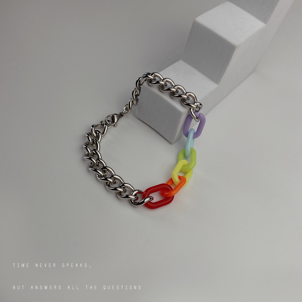 Warna akrilik jahitan titanium steel gelang hip hop In niche desain merek fashion gelang pria dan wa