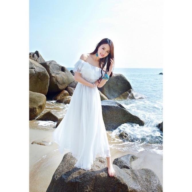 DRESS MINI JULIET SABRINA DRESS KOREAN VINTAGE CASUAL WHITE BLACK STRETCH DRESS WANITA