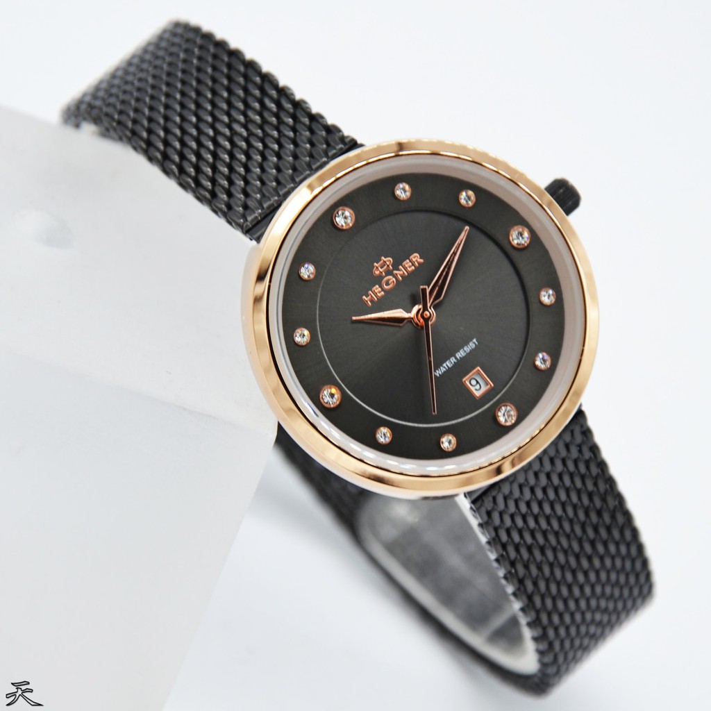 Jam Tagan wanita Hegner  1648LBR Black/D32284H Original Stainless Steel - hitam rosegold
