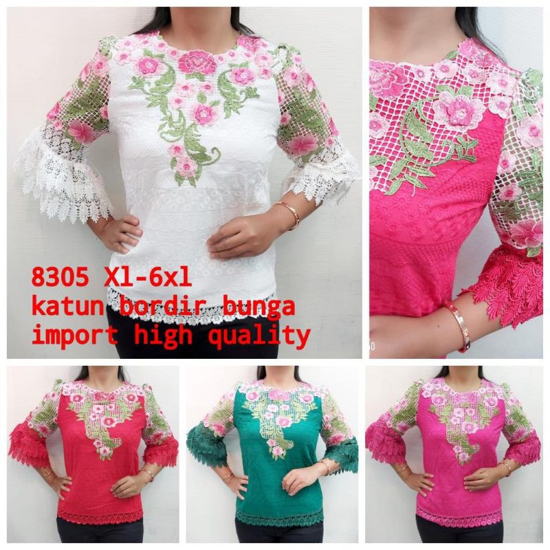 Blouse chibi premium katun brokat bordir bunga