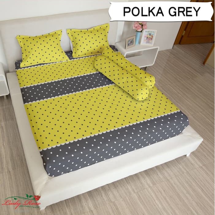 Sprei Lady Rose 160x200 Motif Polka Grey Kuning Polkadot Sprei No 2