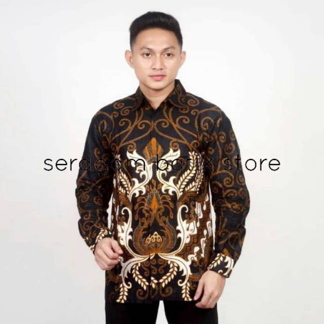 Kemeja batik panjang coklat lawasan