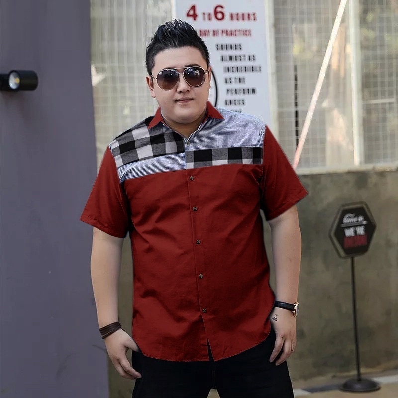 Kemeja Jumbo Cowok Pria Lengan Pendek Bigsize Discus Fashion Motif Premium