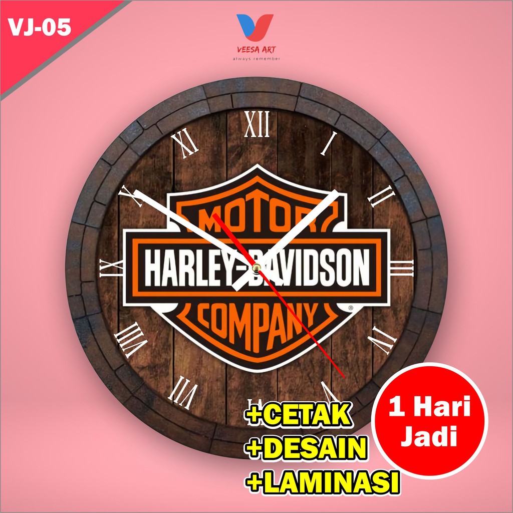 Jam dinding kayu murah unik custom Harly harley davidson herly motor club ruangan kantor kamar kecil