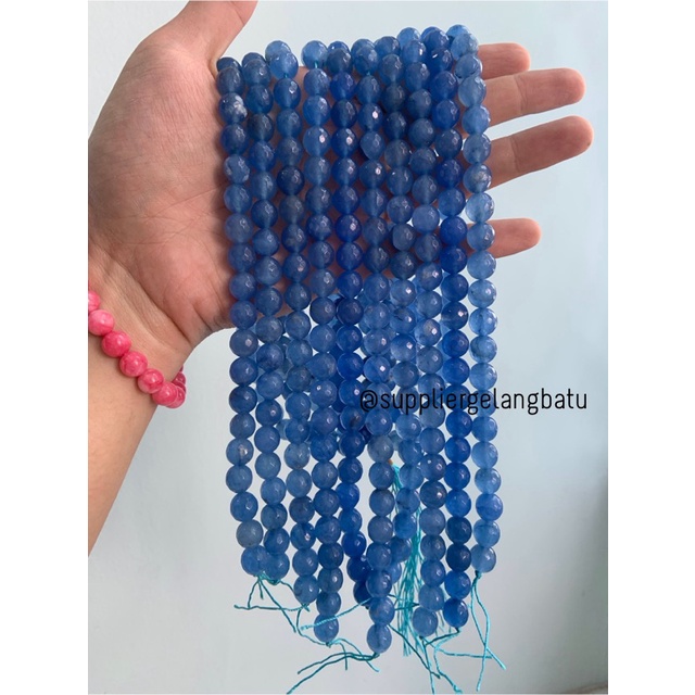 batu AGATE BIRU FACETED BEADS 10mm cutting blue bahan gelang kalung