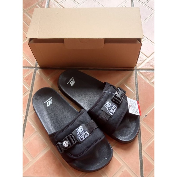 Sendal Selop Pria Wanita Logo NB BLACK COLOR PREMIUM Sandal Slop Murah free Box