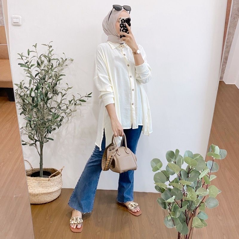 Sabrina Shirt Kemeja Wanita Oversize Atasan Blouse Tunik Cringkle Jumbo