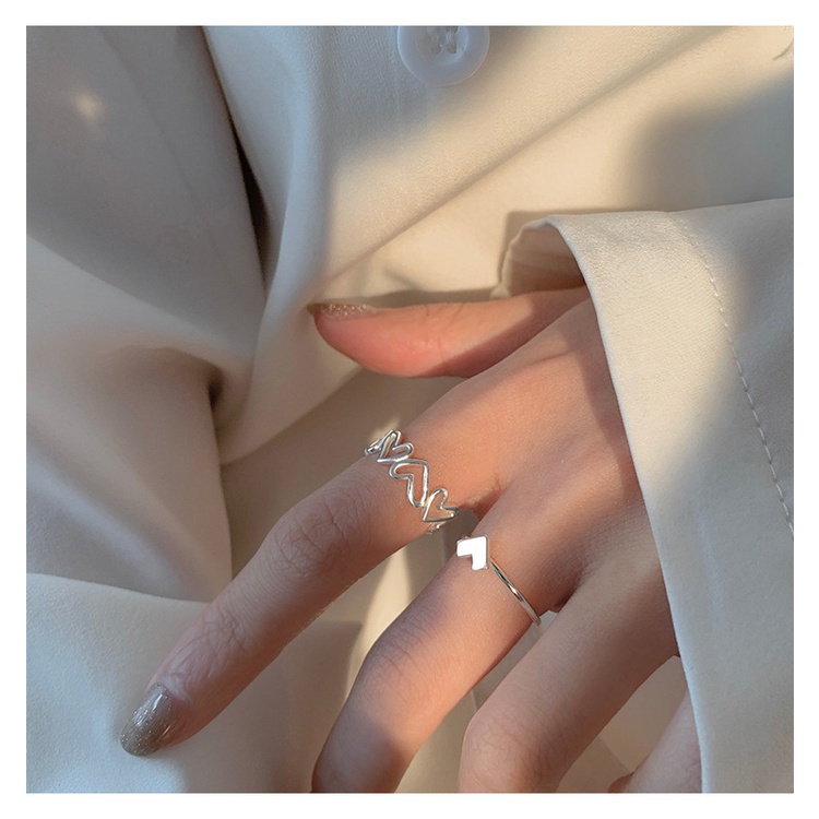 2pcs / Set Cincin Bentuk Hati Model Terbuka Dapat Disesuaikan Untuk Wanita