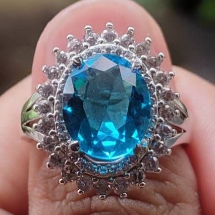 [BISA COD] Cincin Wanita Batu Akik Permata Blue Topaz Swiss Top Crystal