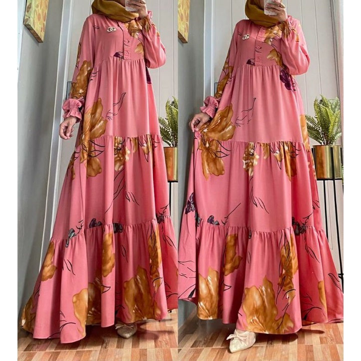 Flower Maxy, GAMIS MOTIF BUNGA CANTIK FIT XXL BAHAN SHAKILA IMPORT LD 110 KANCING BUSUI TERMURAH OOTD