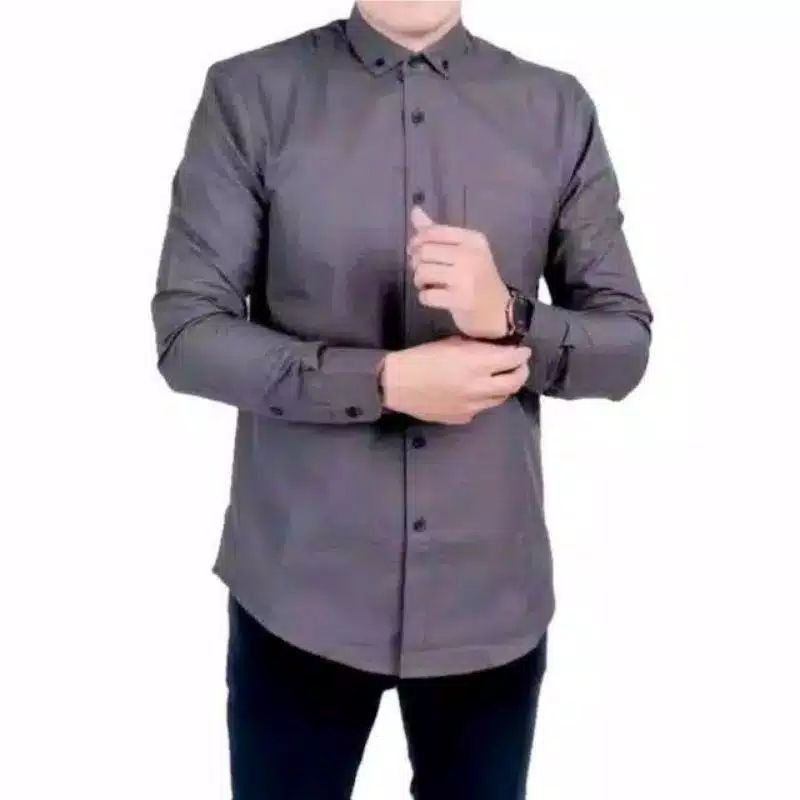 Baju Kemeja Pria Kasual Polos Hitam Putih Lengan Panjang /hem baju