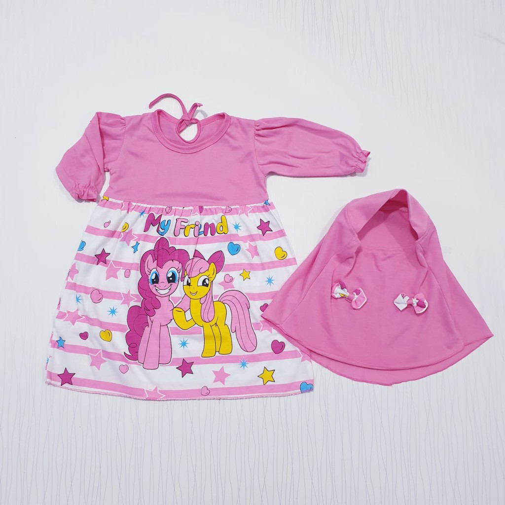 COD dress gamis anak perempuan little pony dan hijab