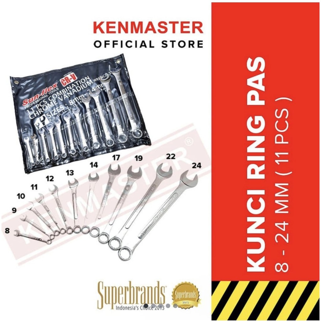 GARANSI SEUMUR HIDUP kenmaster kunci ring pas set 11pc  8 - 24 mm