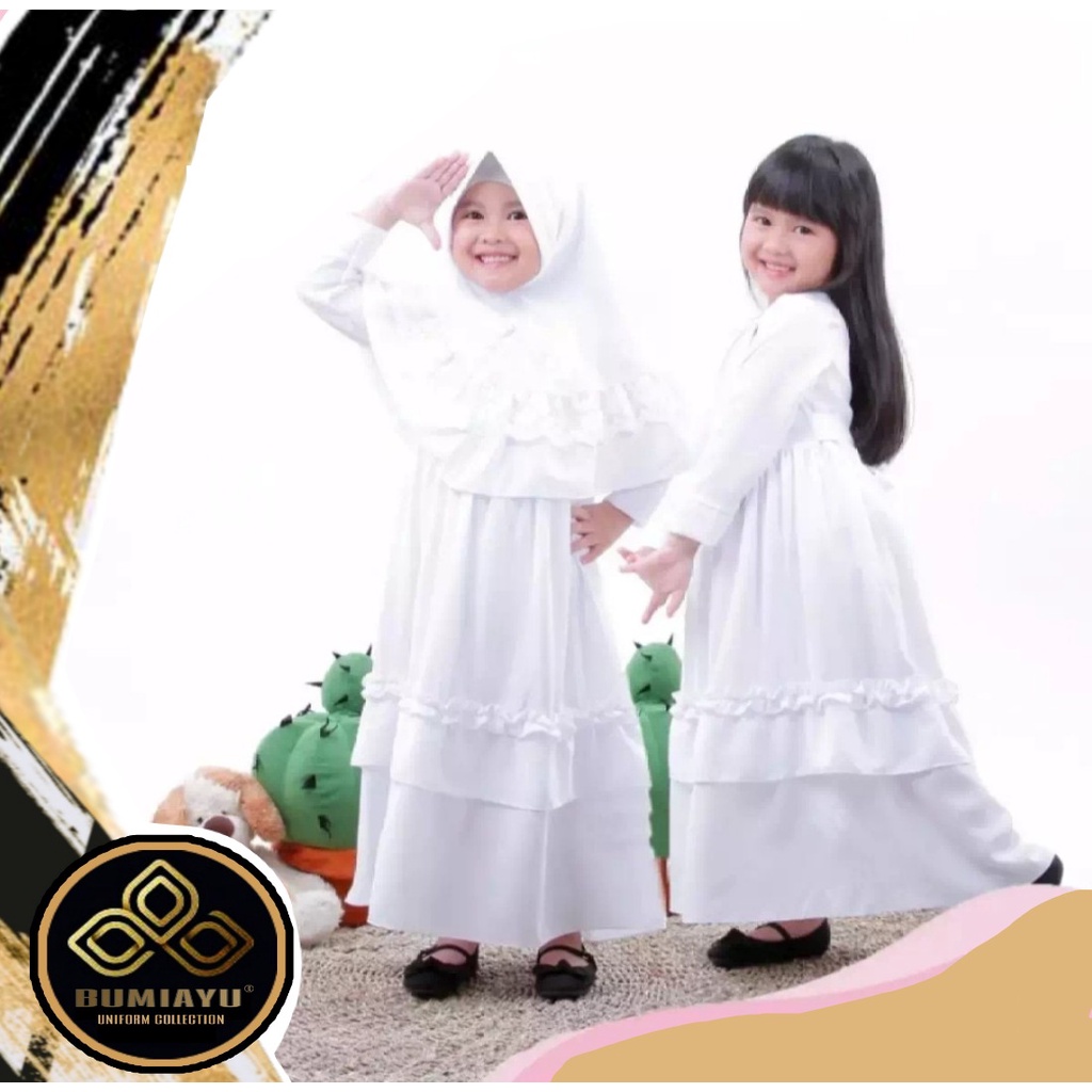 Baju Gamis Putih Anak Perempuan Usia 4-12 Tahun Busana Muslim Anak Perempuan Gamis Putih Bahan Dobby Berkualitas