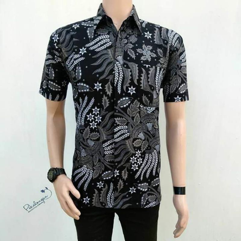 hem batik pria lengan pendek motif manggar