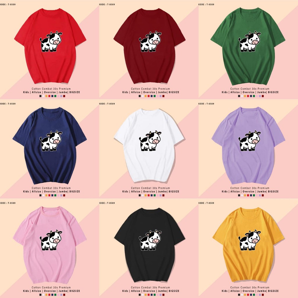 T-SHIRT / KAOS DEWASA UNISEX COW CUTE / HARGA TERMURAH / BAHAN KATUN / TERMURAH BAJU SANTAI