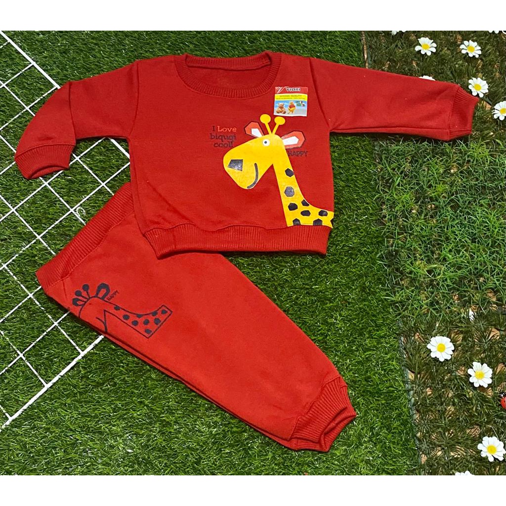 setelan sweater anak laki-laki/perempuan lengan panjang 3-18 bulan motif jerapah