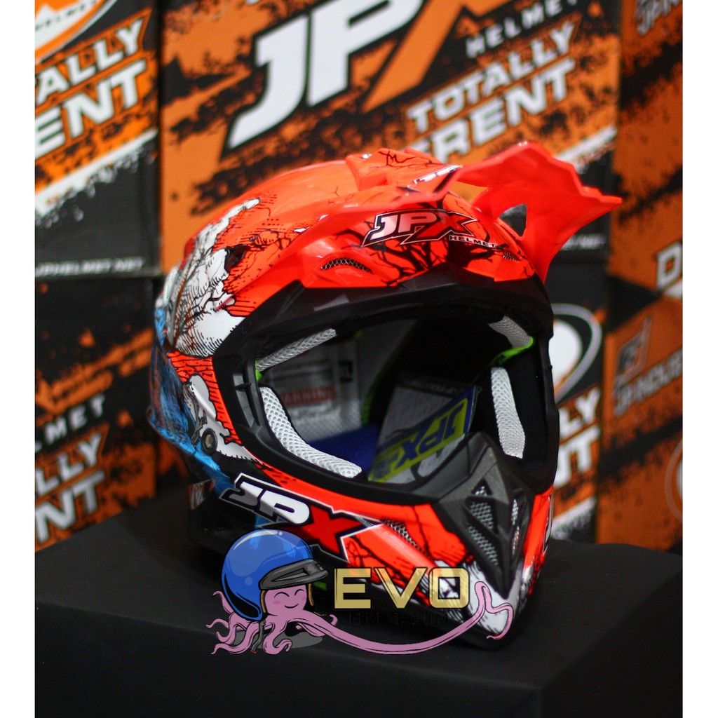 HELM JPX CROSS_ FOX1 X14 - FLUO RED GLOSS + GOOGLE SNAIL (ONGKIR 2 KG) HELM JPX TERBARU