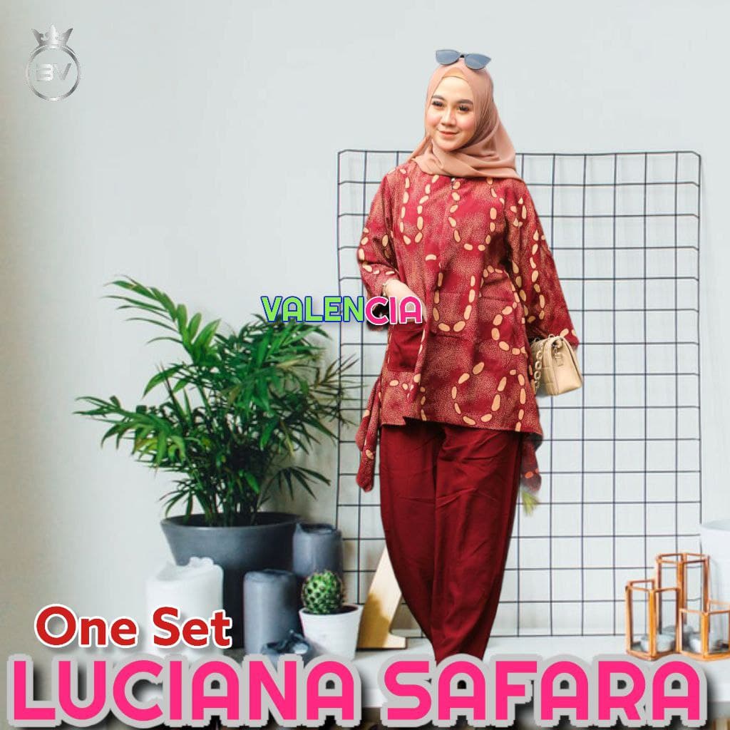 Luciana Safara One Set Wanita Rayon Premium Setelan Wanita Lengan 7/8 Set Celana Panjang Kekinian LD 110 cm