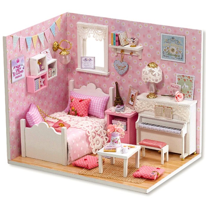 Mainan Miniatur Rumah Boneka DIY Doll House Wooden Furniture Kamar